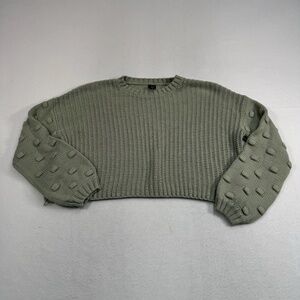 Moon And Madison Cropped Chunky Knit Sweater Womens Sz Medium Green Long Sleeve